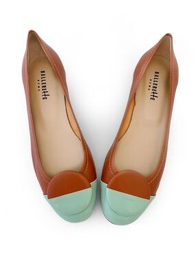 Ballerette Two-Tone Leather Ballet Flats - Tan & Mint size 37 to 7 to 7.5